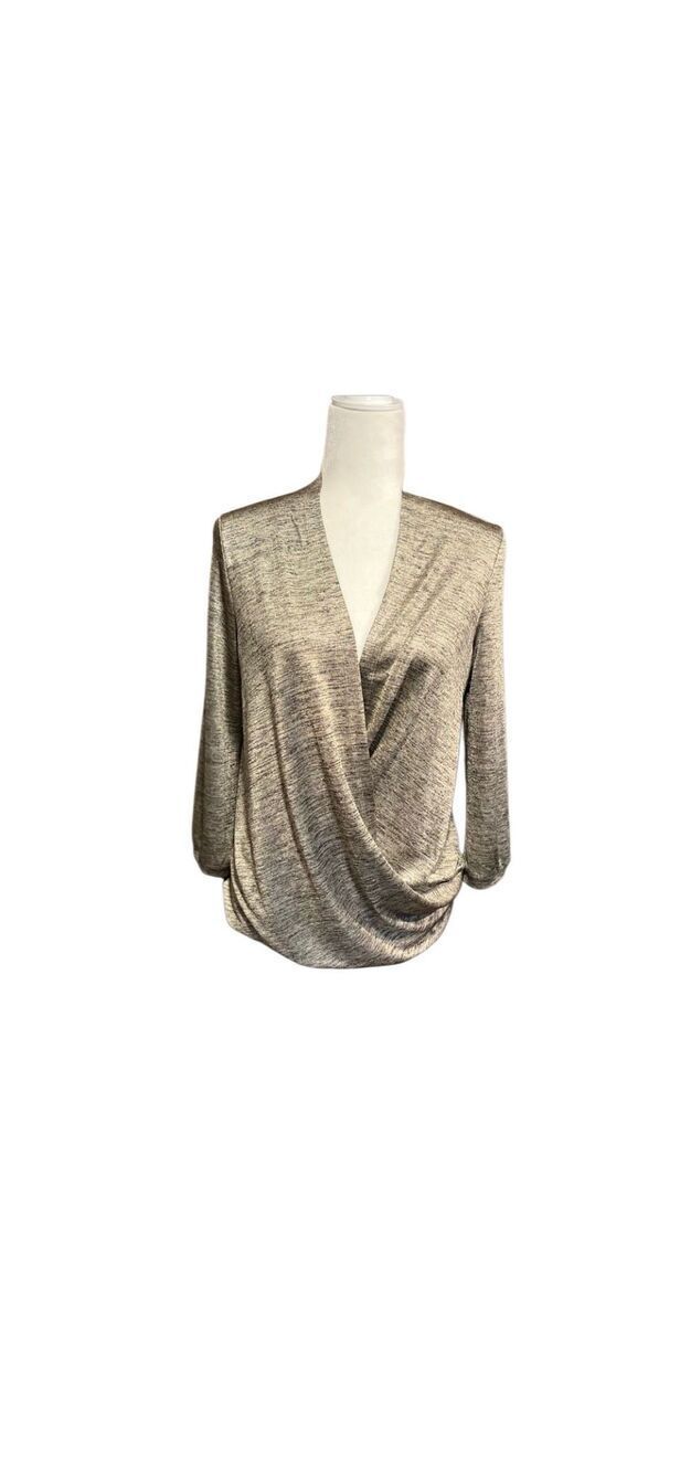 The Limited marled metallic gold drape-front surplice wrap knit blouse - S